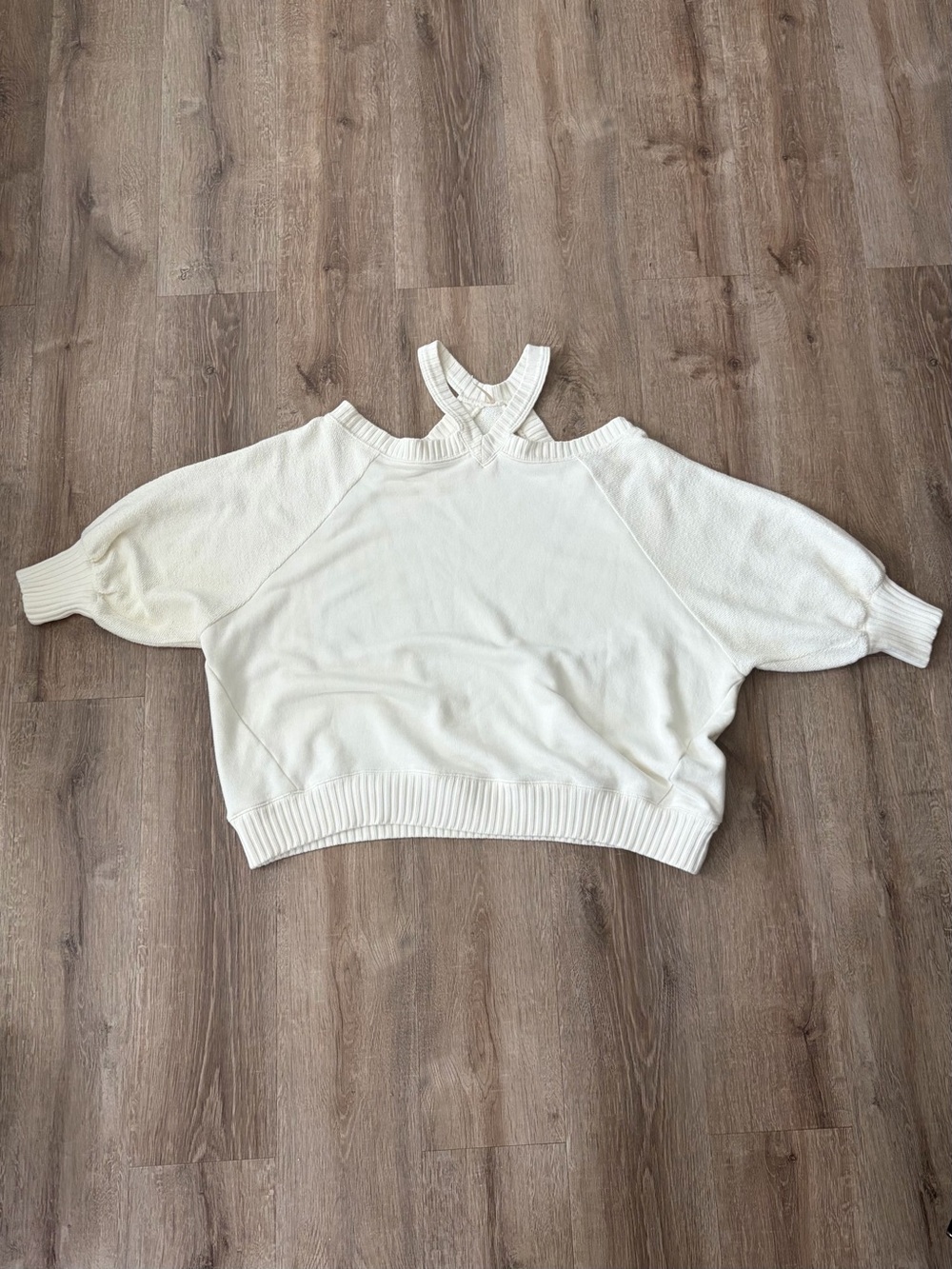 Free People Cream Off-Shoulder Cross-Back Long Sleeve Oversized Sweater